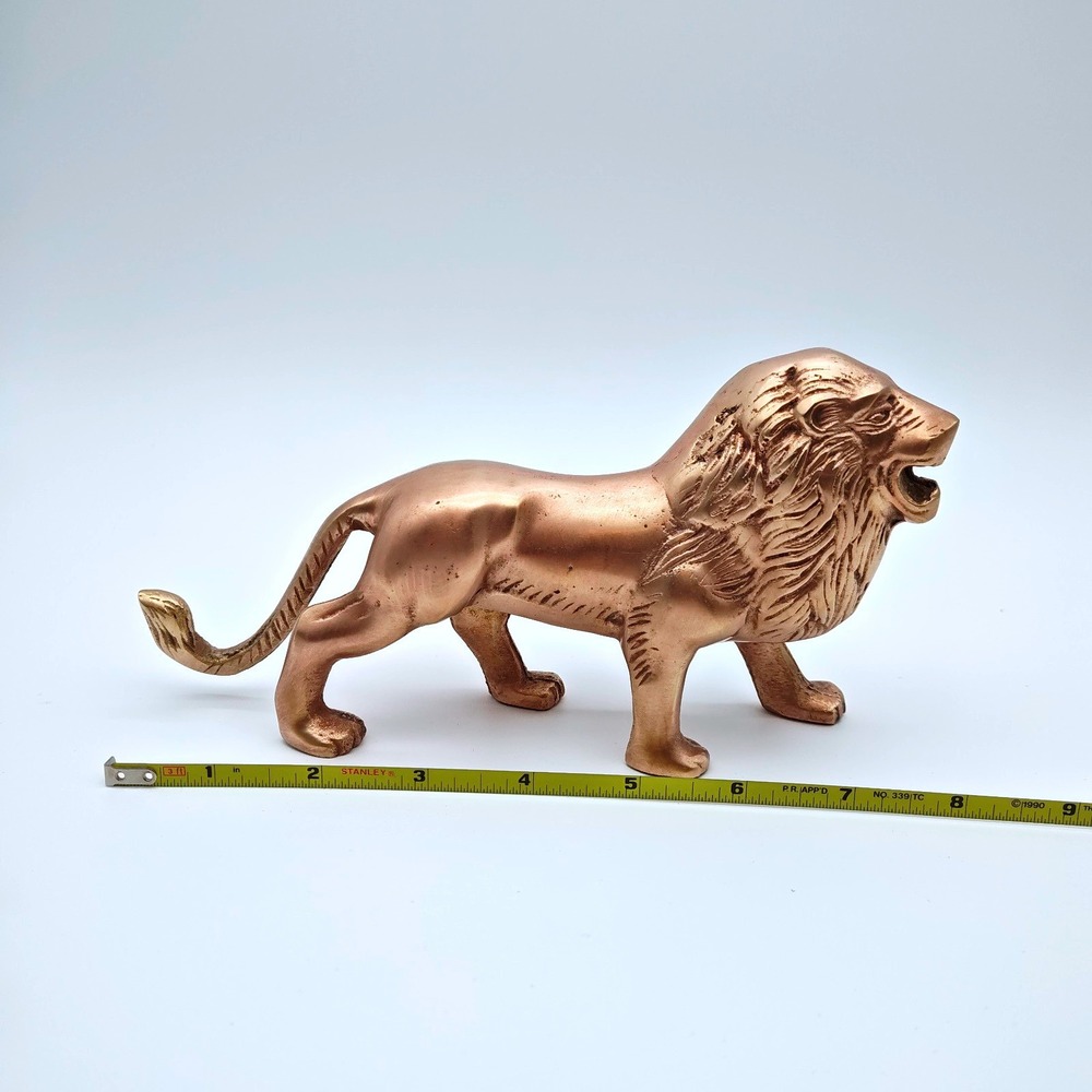 Vintage Brass Lion Figurine Statue Mid Century Hollywood Regency MCM 8" Standing